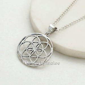 Seed of Life Pendant – Sacred Geometry Necklace – Spiritual Silver Amulet – Boho Festival Jewelry – Unisex Protection Talisman