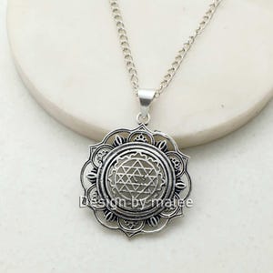 Sacred Sri Yantra Pendant, Mandala Necklace, Spiritual Symbol Jewelry, Silver Plated Chakra Pendant, Hindu Meditation Amulet, Yoga Gift