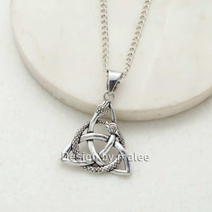 Viking Ouroboros Pendant, Norse Knotwork Necklace, Snake Symbol Jewelry, Celtic Trinity Amulet, Sterling Silver Pendant