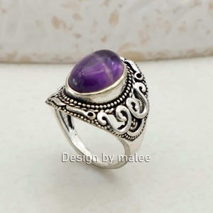 Amethyst Silver Ring, Vintage Boho Adjustable Ring, Handmade Purple Gemstone Ring, Statement Jewelry Gift for Her, chic ring, women's  ring