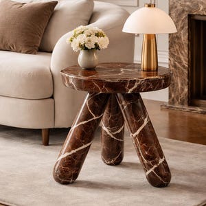 Handcrafted Solid Marble Tripod Table - Modern Side Table