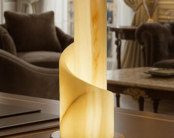 Lámpara de mesa espiral de ónix hecha a mano – Luz de acento de piedra natural