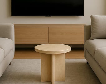 Handcrafted Travertine Side Table: Modern Round Marble Accent Table