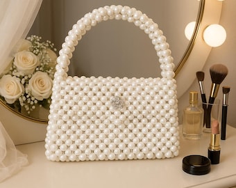Bolso de mano con perlas y cuentas hecho a mano: Monedero con pedrería de inspiración vintage