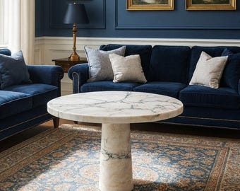 Mesa auxiliar de mármol macizo hecha a mano / Mesa auxiliar moderna redonda con pedestal