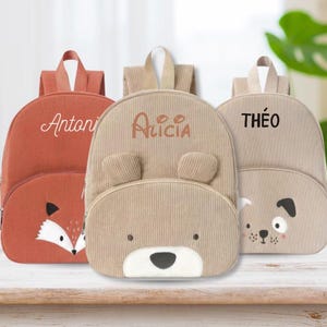Personalized children&#39;s corduroy backpack, School bag with first name, Kindergarten school bag, Girl or Boy, Several animals available
