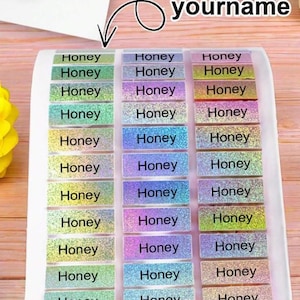 Waterproof name labels, name stickers, personalized glitter gradients, glitter labels