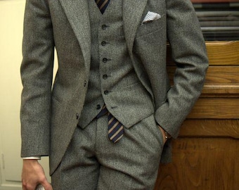 Men’s Tweed Dark Grey 3 Piece Suit | Classic Wedding & Formal Wear