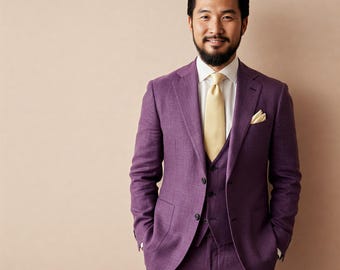 Men&#39;s Purple Linen Suit: Custom Tailored Wedding & Formal Wear