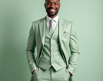 Men's Pastel Green 3-Piece Suit: Custom Tailored Wedding Suit
