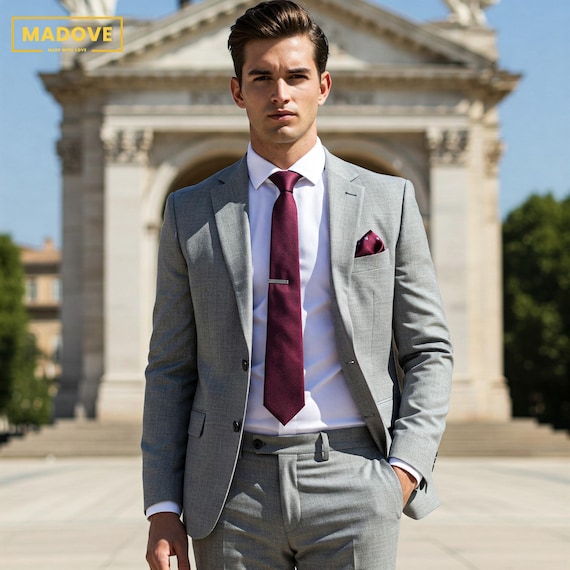 grey suit with burgundy dress Classic Color Combos: Grey and Burgundy