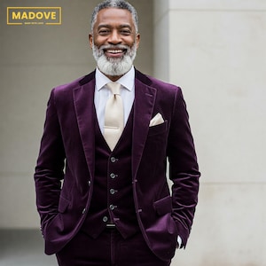 formal dress for men purple Peak Lapel Purple Velvet Blazer Formal Men Prom Suit 2 Pieces (Jacket +pants) WX213 US46 / 32