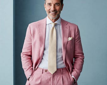 Men's Pink Linen Suit: Custom Tailored Wedding & Formal Wear
