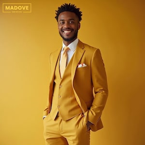 Men’s Mustard Yellow 3-Piece Suit | Custom-Tailored Wedding & Formal Wear | Perfect for Grooms, Events and Dinners | Elegant Gift for Him