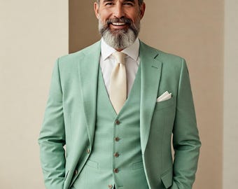 Men's Pastel Green 3-Piece Suit: Custom Tailored Wedding Formal Wear
