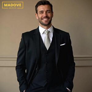 Herren Schwarz 3-teiliger Anzug: Maßgeschneiderte Hochzeit Abendgarderobe