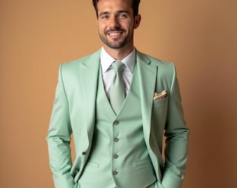 Men's Pastel Green 3-Piece Suit: Custom Tailored Wedding Formal Wear