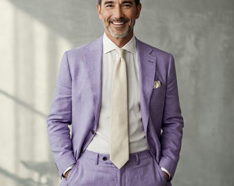 Men&#39;s Lavender Linen Suit: Custom Tailored 2-Piece Formal Wear