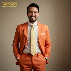 Men’s Orange Pure Linen  2-Piece Suit | Custom-Tailored Wedding & Formal Wear | Perfect for Summer Events | Elegant Gift for Him