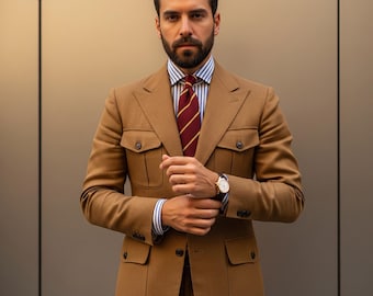 Men&#39;s Vintage Brown Safari 2-Piece Suit: African Hunting Outfit