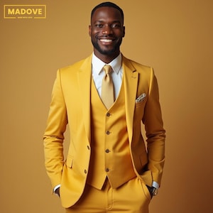 Men’s Mustard Yellow 3-Piece Suit | Custom-Tailored Wedding & Formal Wear | Perfect for Grooms, Events and Dinners | Elegant Gift for Him