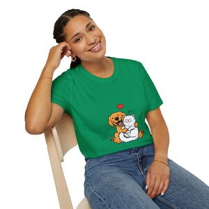 Cute Dog and Cat Hugging T-Shirt | Best Friends Pet Lover Tee | Animal Friendship Graphic