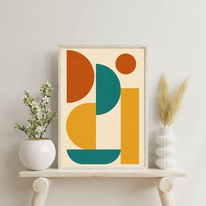 Mid Century Modern Wall Art | Abstract Geometric Shapes Print | Retro Minimalist Poster | Colorful Printable