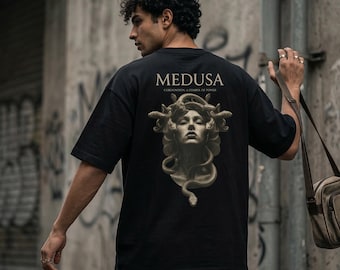 Medusa Head Tee | Greek Mythology Graphic T-Shirt | Dark Aesthetic Vintage Poster Tee | Gorgon Statue Shirt | Mythology Gift