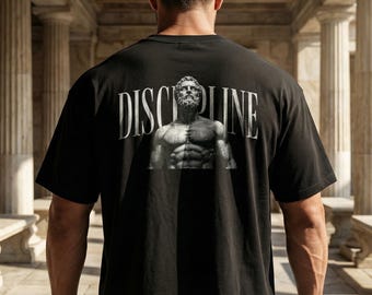 Stoic Discipline T-Shirt, Bodybuilder Statue Tee, Classical Motivation Streetwear, Self Mastery Gift, Unisex Cotton Tee