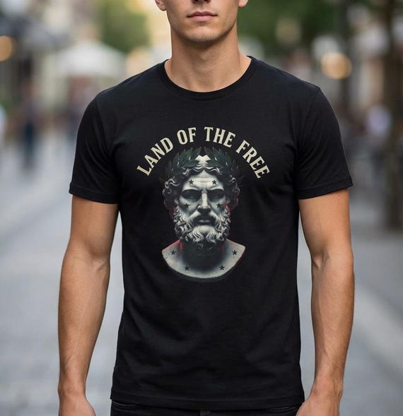 Land of the Free Shirt, Patriotic American Graphic Tee, Stoic Roman Bust T-Shirt, Men's USA Gift, 4th of July Tee