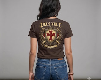 Deus Vult Back Print Black Tshirt / Templar Shield Crusader Cross Tee, God Wills It Shirt, Knights Templar Medieval Heraldry Sword Gift