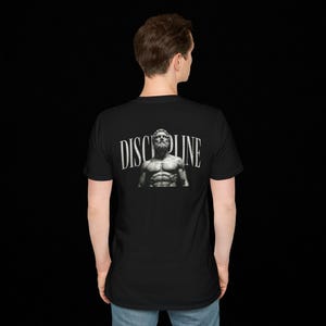 Stoic Discipline T-Shirt, Bodybuilder Statue Tee, Classical Motivation Streetwear, Self Mastery Gift, Unisex Cotton Tee image 6