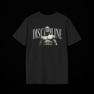 Stoic Discipline T-Shirt, Bodybuilder Statue Tee, Classical Motivation Streetwear, Self Mastery Gift, Unisex Cotton Tee image 2