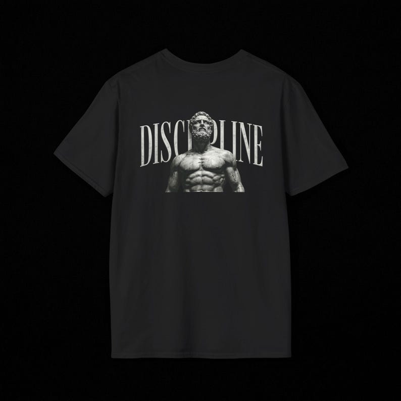 Stoic Discipline T-Shirt, Bodybuilder Statue Tee, Classical Motivation Streetwear, Self Mastery Gift, Unisex Cotton Tee image 2