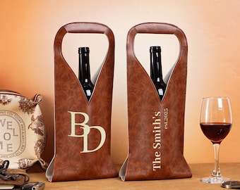 Bolsa de vino de piel sintética grabada, portabotellas personalizado, organizador de vino, regalo para amantes del vino, regalo para damas de honor, regalo de inauguración de casa