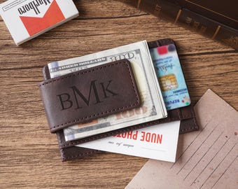 Personalized Leather Magnetic Money Clip, Engraved Leather Money Clip Wallet, Groomsmen Money clip, Wedding Gift, Money Clip for Men