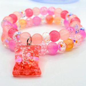 Handmade Candy Bracelet Set: Pink Orange Sweet Charm, Kawaii Jewelry