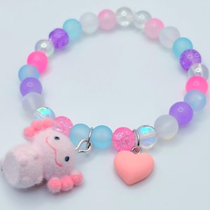 Flocked Axolotl Charm Bracelet: Kawaii Pastel Beaded Candycore Jewelry DOPAMINE JEWELRY