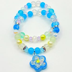 Blue Daisy Bracelet Stack: Pastel Beaded Y2K Cottagecore Jewelry