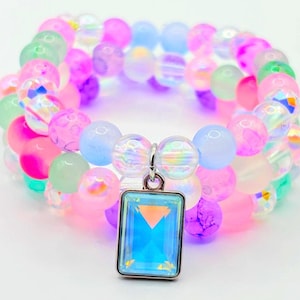 Color Therapy—Psychedelic Pastel Dopamine Bracelet Stack – Blue Gem Charm Jewelry – Crystalcore Kawaii Beaded Set – Fairycore Y2K Arm Candy