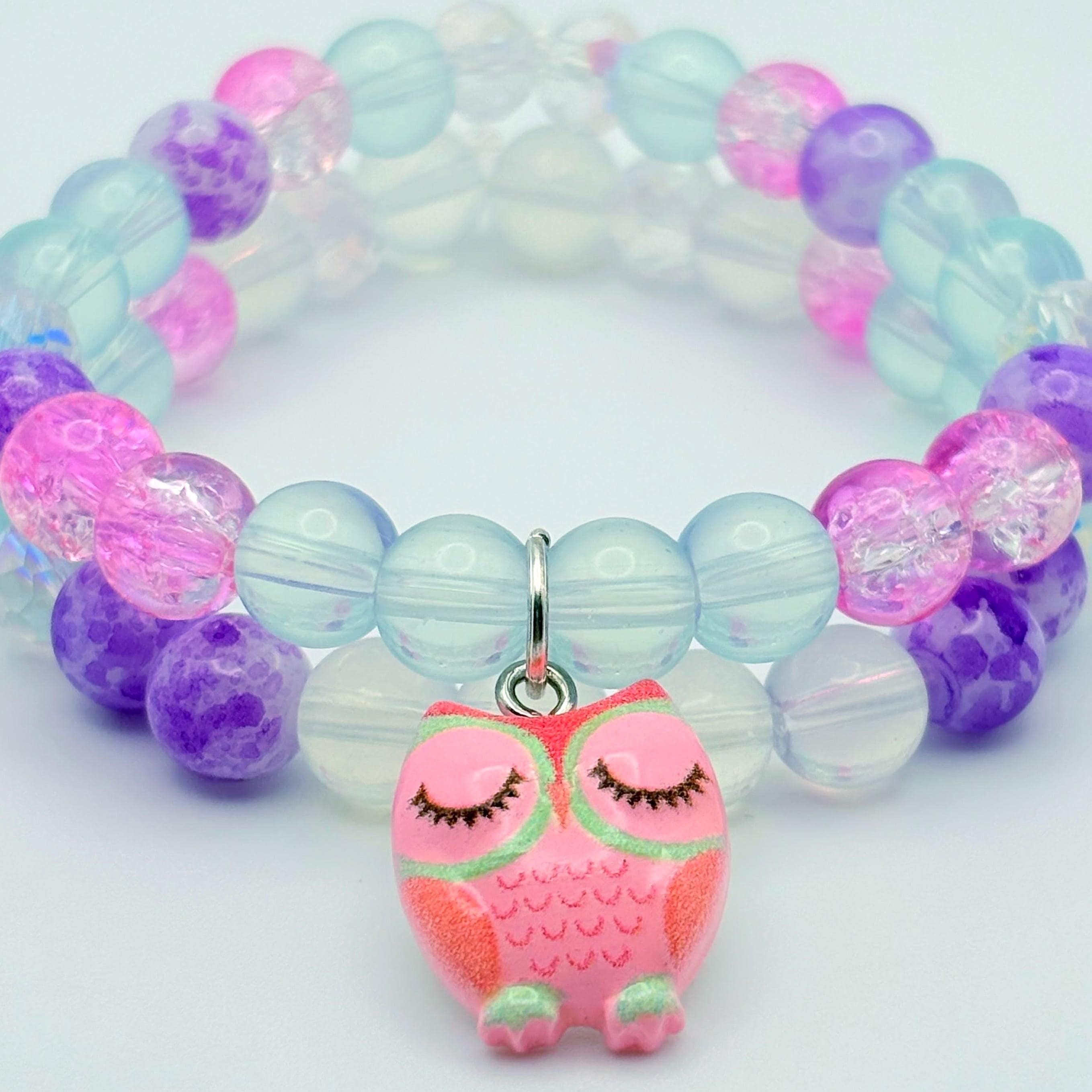 Pastel Owl Charm Bracelet &ndash; Pink Mint Beaded Kawaii Jewelry