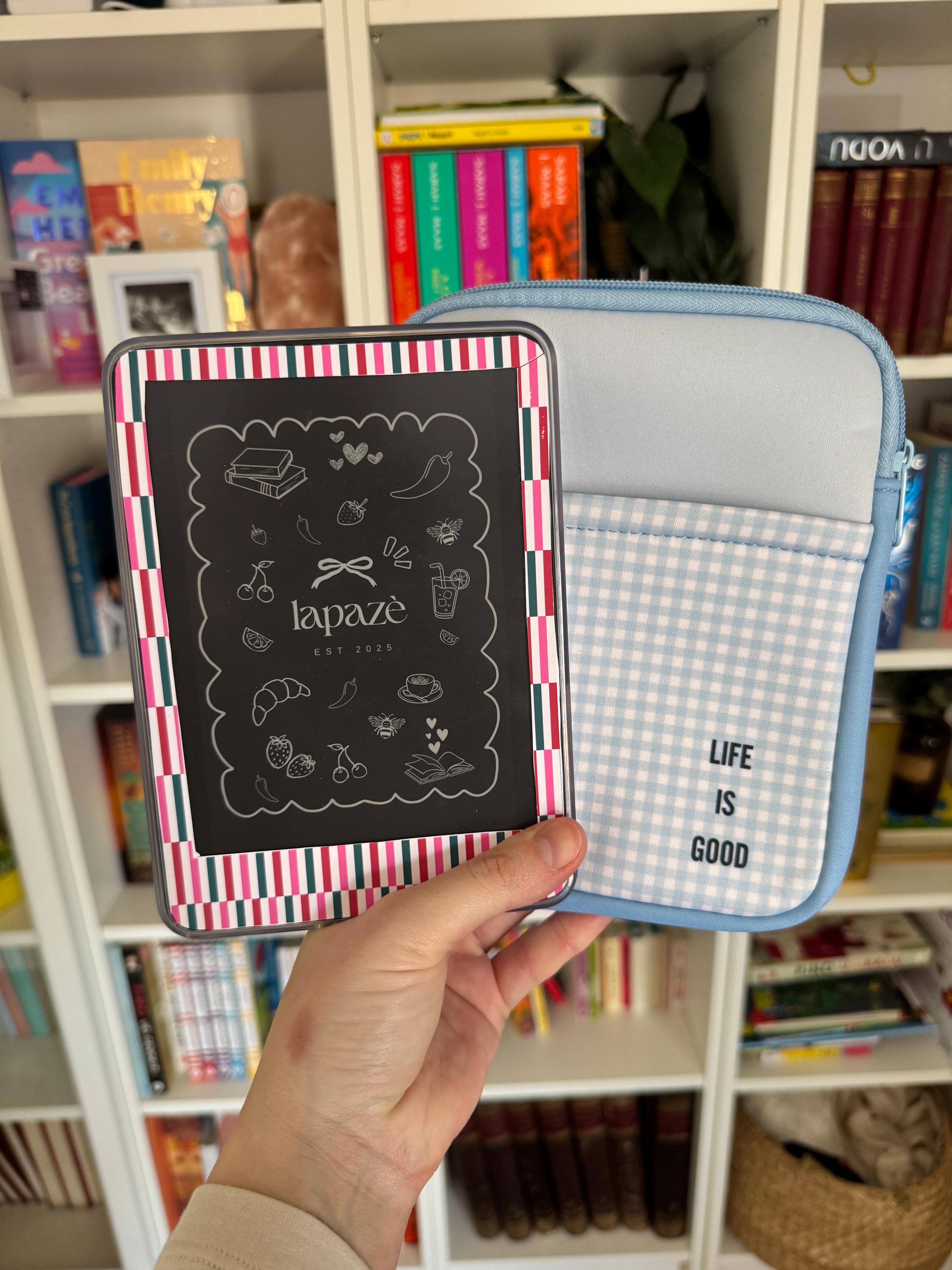 Blue Gingham Neoprene E-Reader Sleeve Case with Pocket Kindle Paperwhite, Kobo Cover