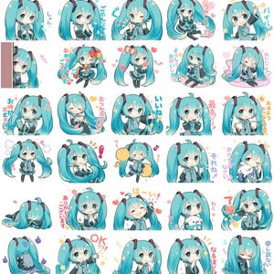 Discord、Twitch、Slack 用の初音ミク デジタル エモート セット 40 個 - かわいいボーカロイド ステッカー