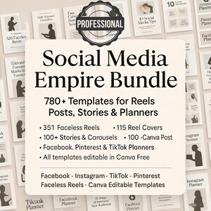 Social Media Empire Bundle – PLR-MRR 780+ Templates for Reels, Posts, Facebook,Instagram,TikTok,Pinterest  Faceless Reels,Canva Editable