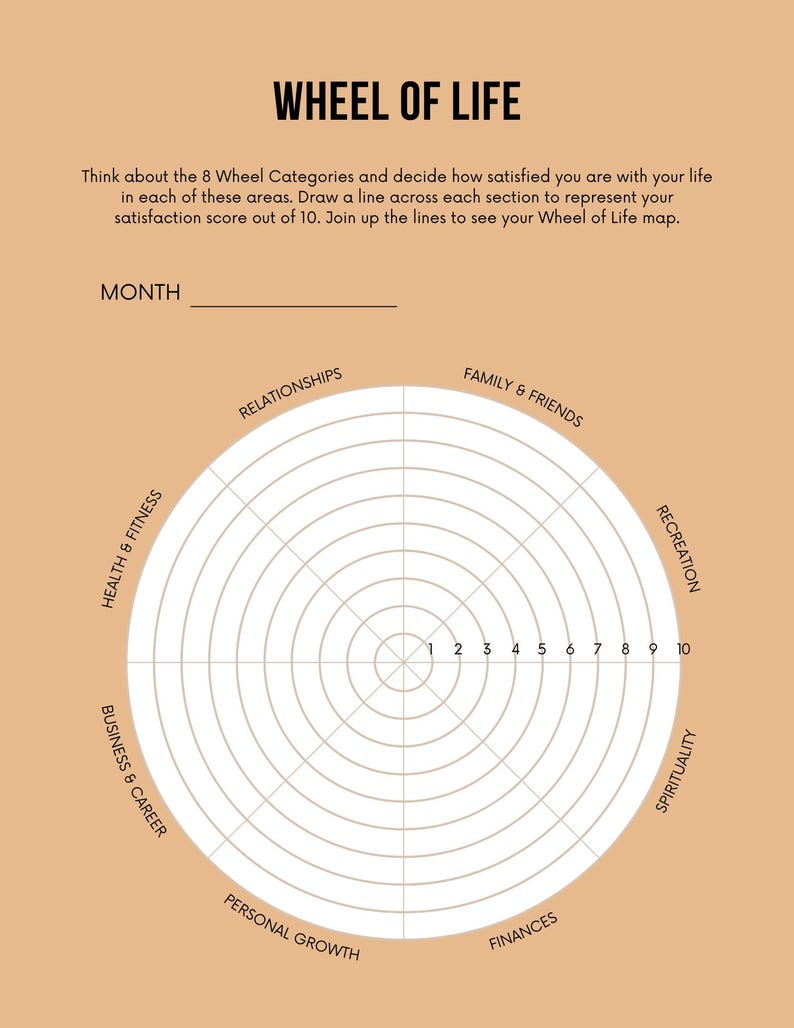 Wheel of Life Planner Printable Life Balance Worksheet & Journal - Etsy