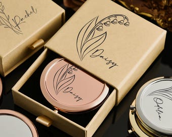 Bridesmaids Makeup Mirror Set, Engraved Pocket Mirror, Bridesmaid Gift, Gift for Her, Elegant Bridal Shower Gift, Custom Name Compact Mirror