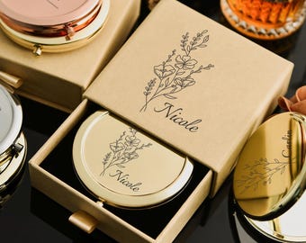 Bridesmaids Pocket Mirror, Engraved Makeup Mirror Set, Bridesmaid Gift, Gift for Her, Elegant Bridal Shower Gift, Custom Name Compact Mirror
