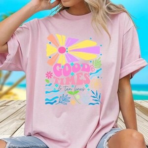 T-shirt en coton Good Times et lignes bronzées, T-shirt de plage, Chemise ambiance estivale, Vêtements de vacances, T-shirt de voyage, Vêtements de détente