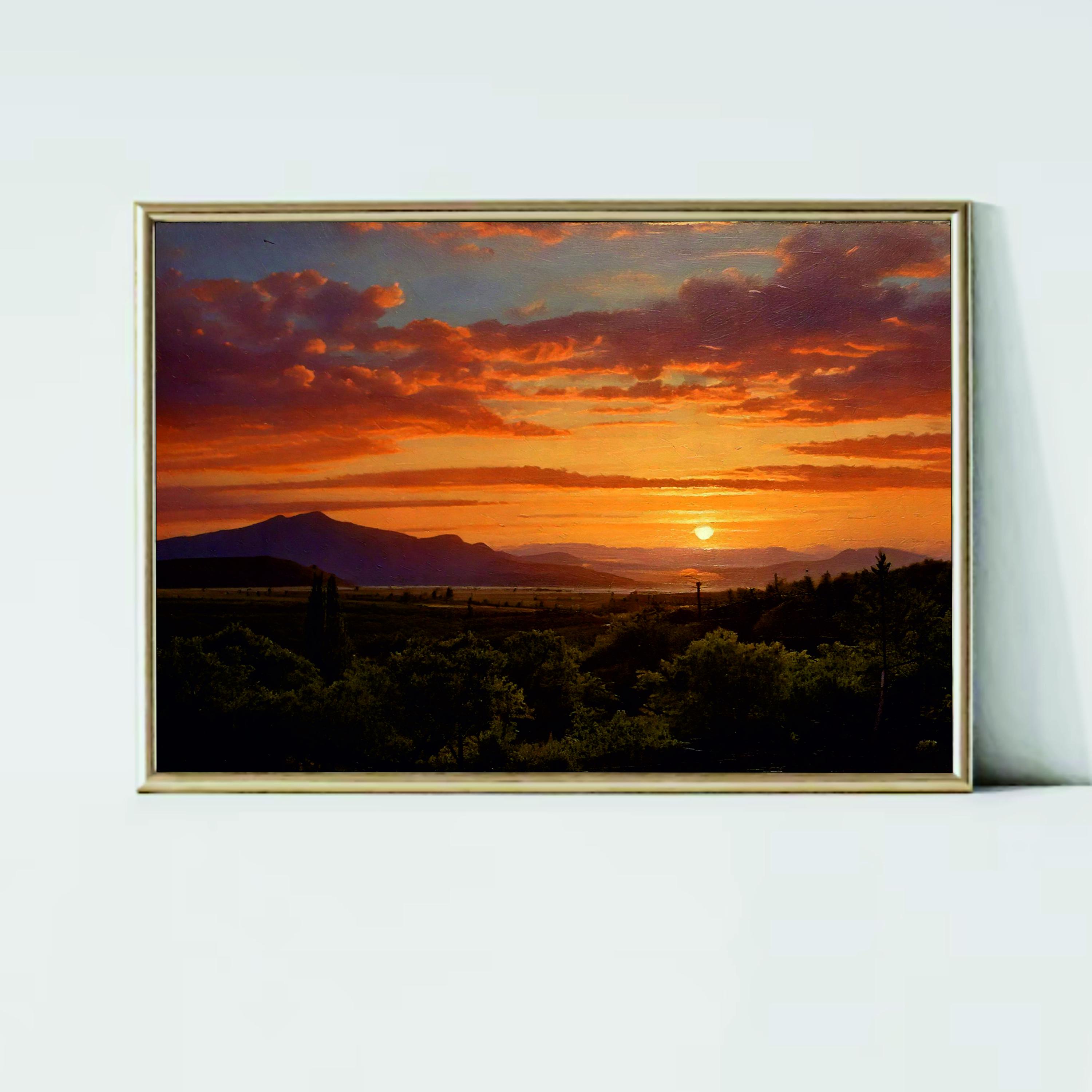 Warm Sky Wall Art - Golden Sunset Over Mountain Landscape - Tranquil ...
