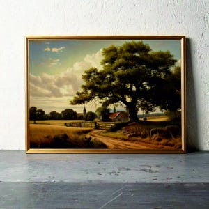 PRINTABLE Cozy Landscape Art, Vintage Print Country Landscape Painting, Digital Download